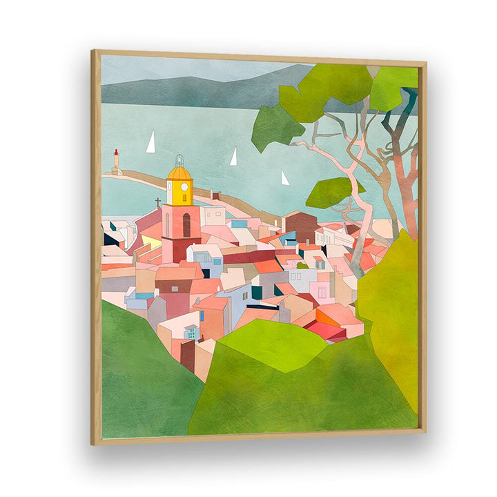 Saint Tropez Kopie II By Ana Rut Bre Landscape Art Prints in Oak Wood Plain Frame