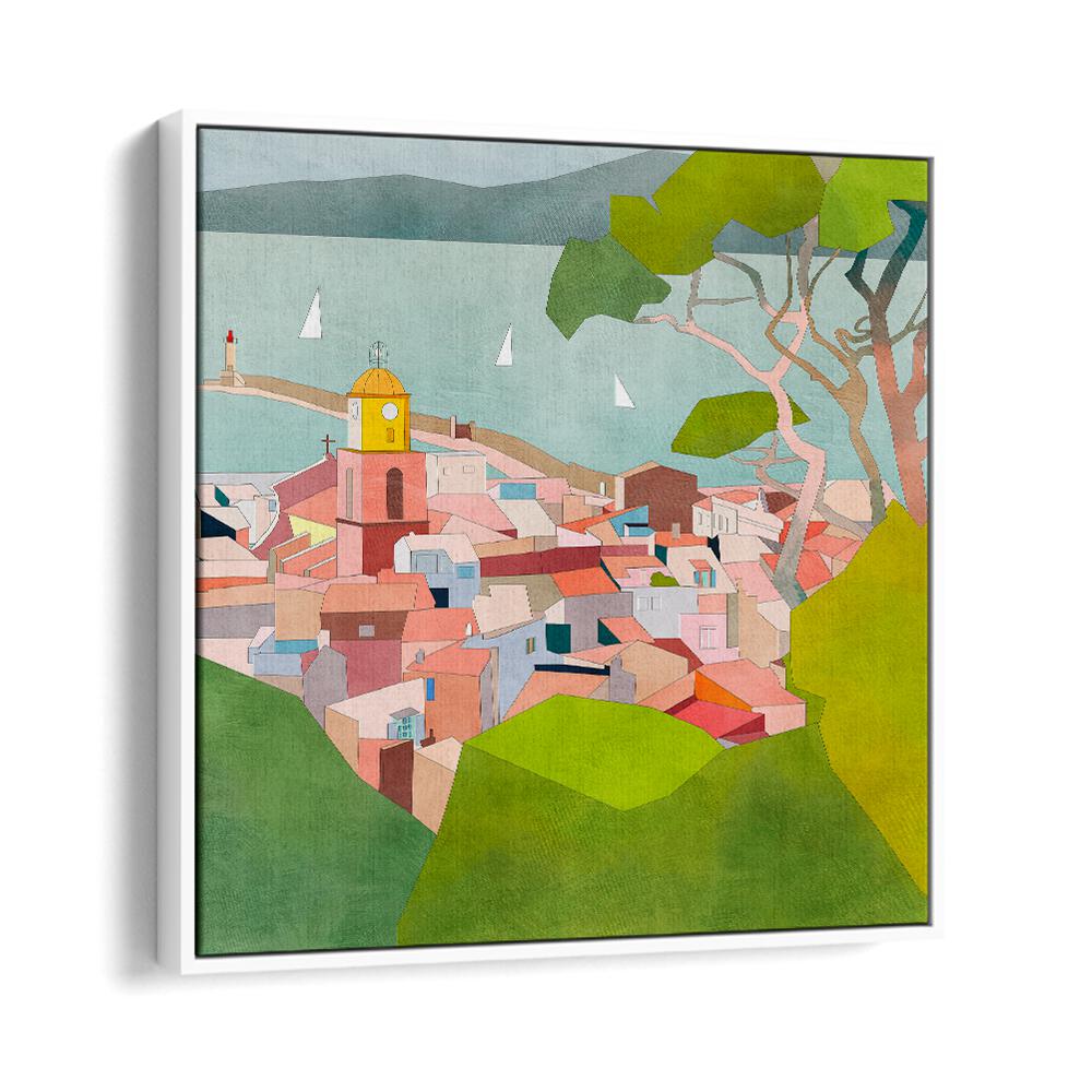 Saint Tropez Kopie II By Ana Rut Bre Landscape Art Prints in White Floater Frame