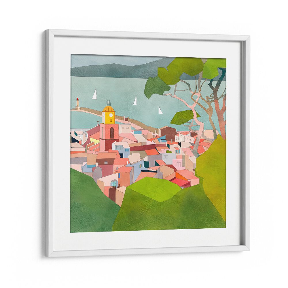 Saint Tropez Kopie II By Ana Rut Bre Landscape Art Prints in White Frame With Mount