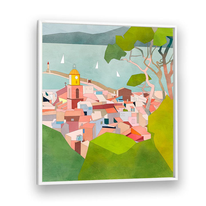 Saint Tropez Kopie II By Ana Rut Bre Landscape Art Prints in White Plain Frame