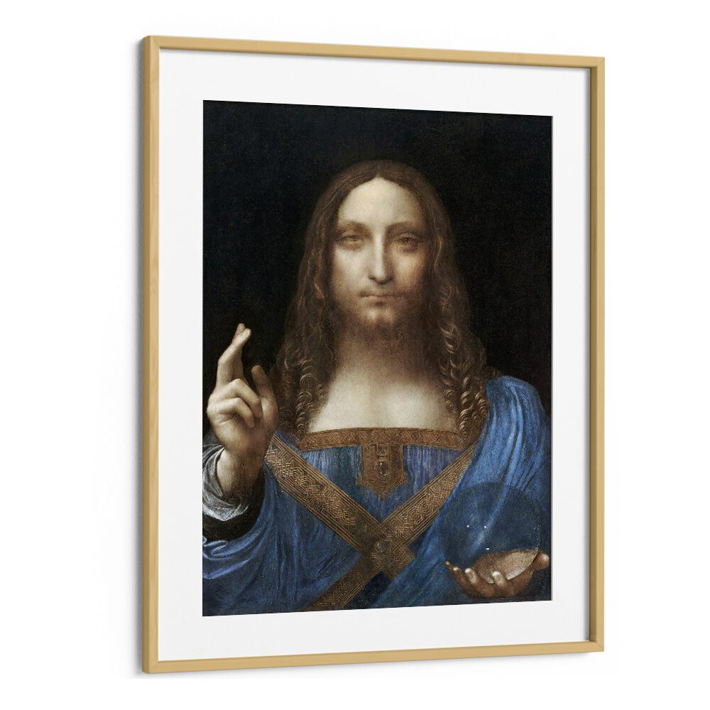 Salvator Mundi Vintage Paintings in Oak Wood Frame With Mount