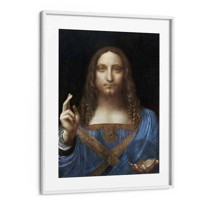 Salvator Mundi Vintage Paintings in White Frame With Mount