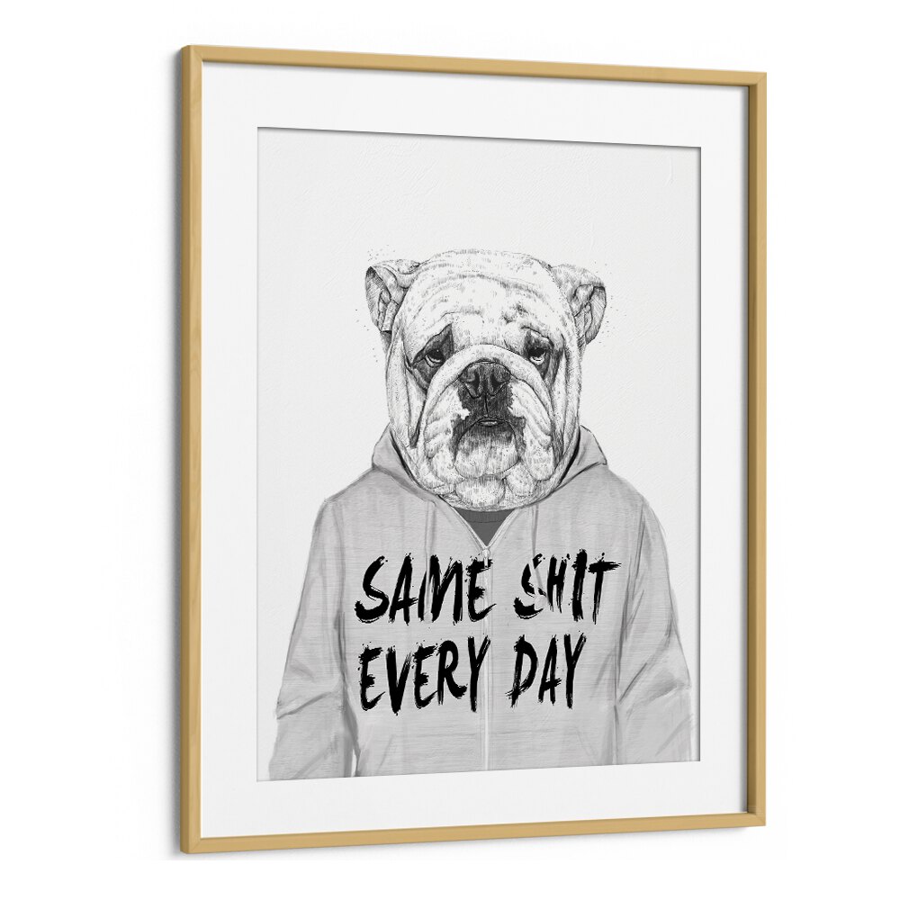 Same Shit By Balazs Solti Wildlife Art Prints in Oak Wood Frame With Mount