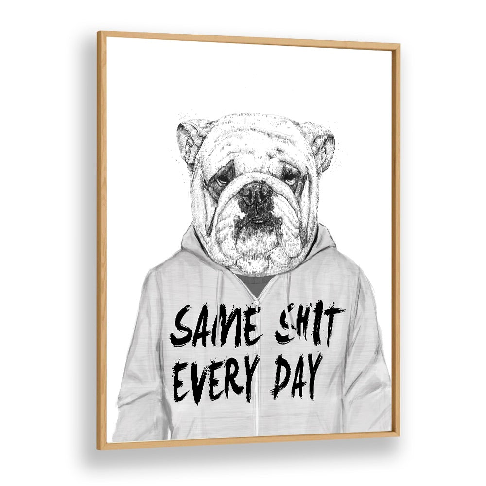 Same Shit By Balazs Solti Wildlife Art Prints in Oak Wood Plain Frame