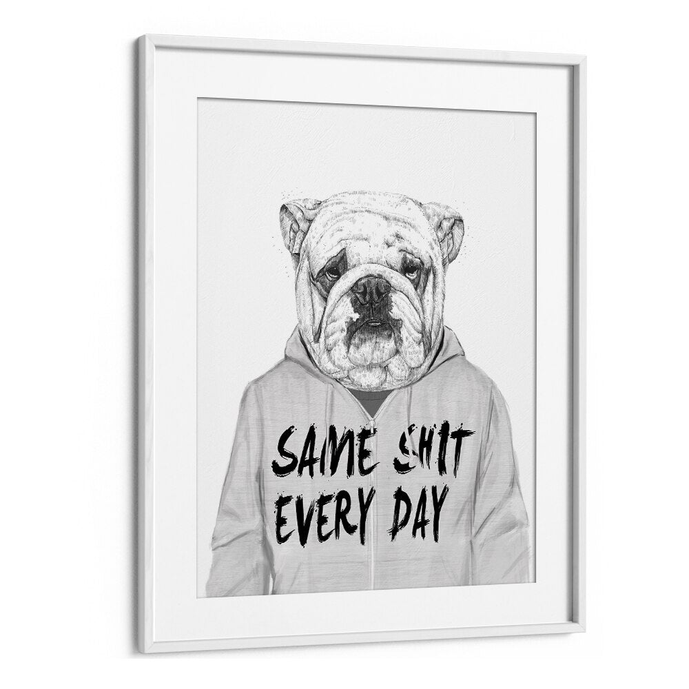 Same Shit By Balazs Solti Wildlife Art Prints in White Frame With Mount