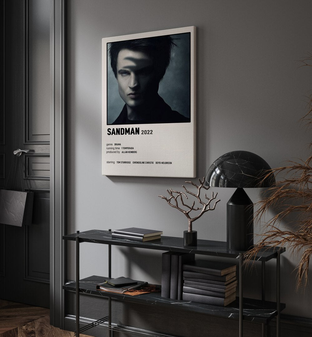 Sandman 2022 Movie Posters in Gallery Wrap hanging on wall above console table beside door and window