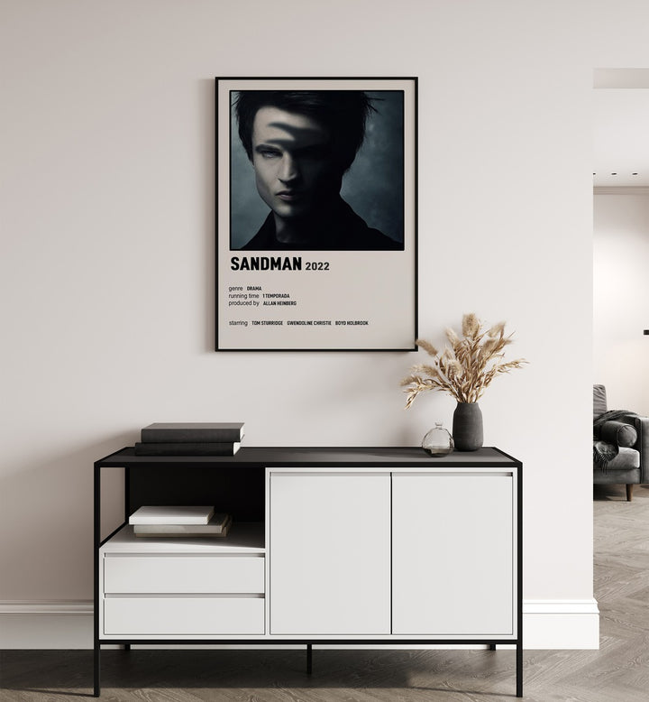 Sandman 2022 Movie Posters in Black Plain Frame hanging on wall above console table