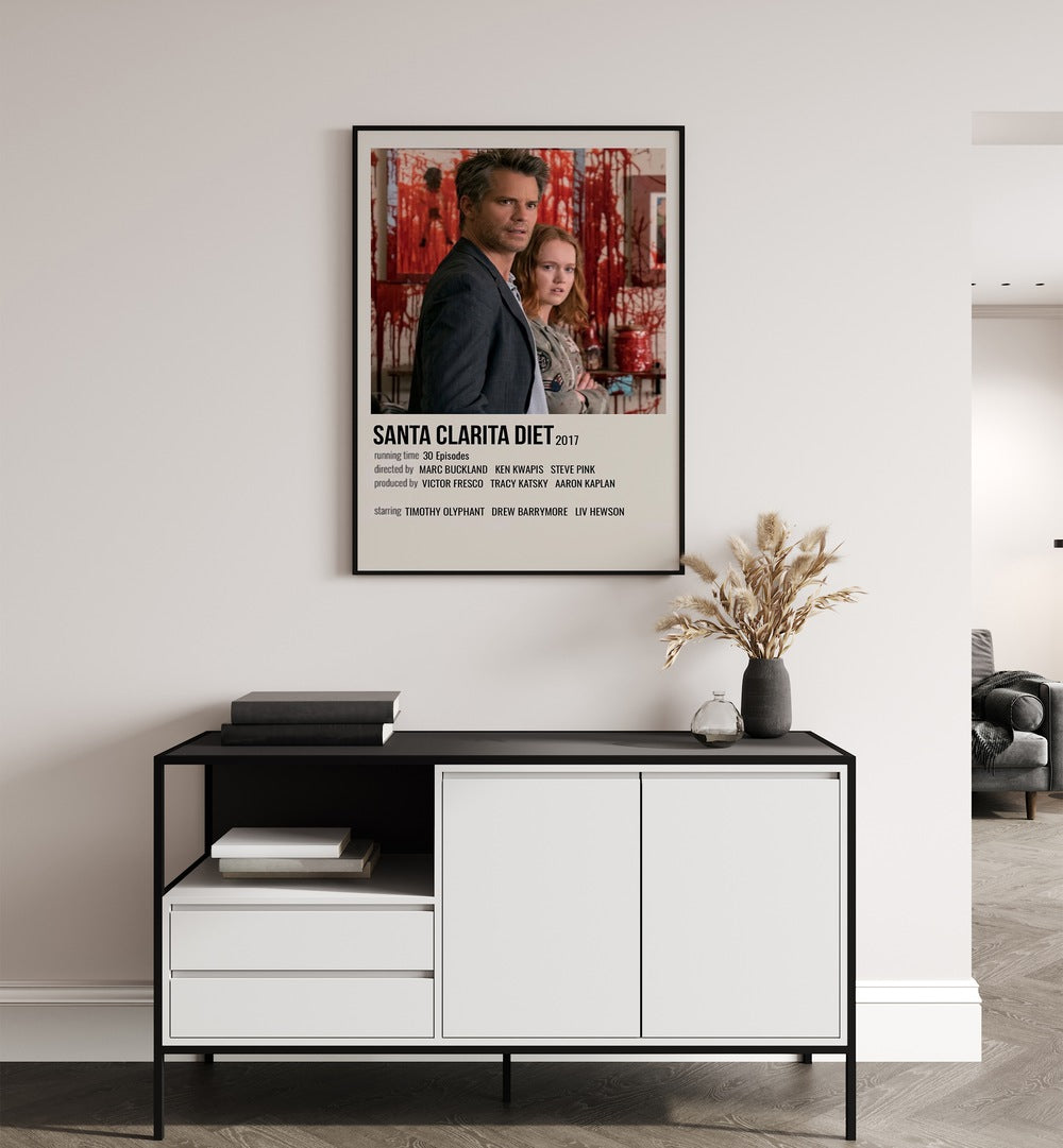 Santa Clarita Diet 2017 Movie Posters in Black Plain Frame hanging on wall above console table