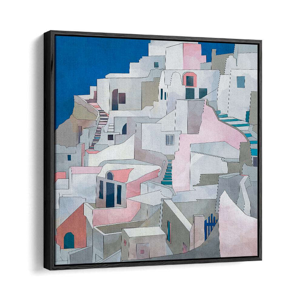 Santorini By Ana Rut Bre Landscape Art Prints in Black Floater Frame