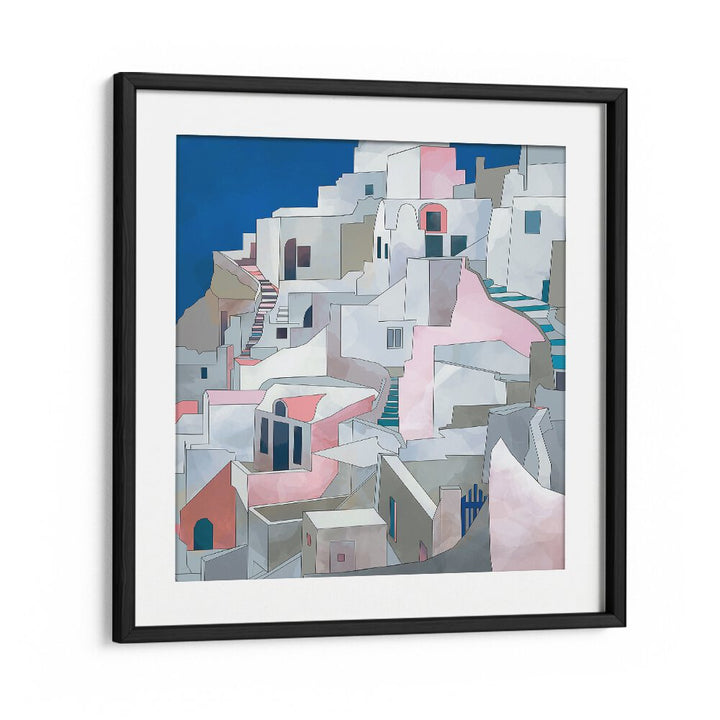 Santorini By Ana Rut Bre Landscape Art Prints in Black Frame With Mount