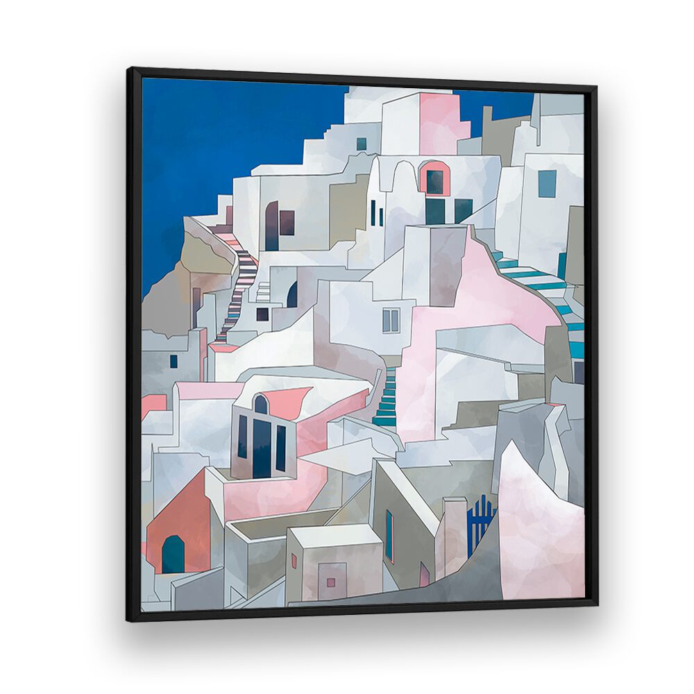 Santorini By Ana Rut Bre Landscape Art Prints in Black Plain Frame