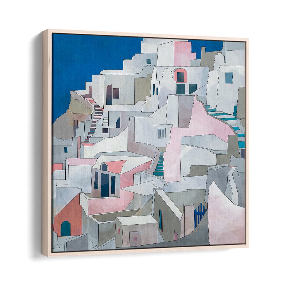 Santorini By Ana Rut Bre Landscape Art Prints in Oak Wood Floater Frame