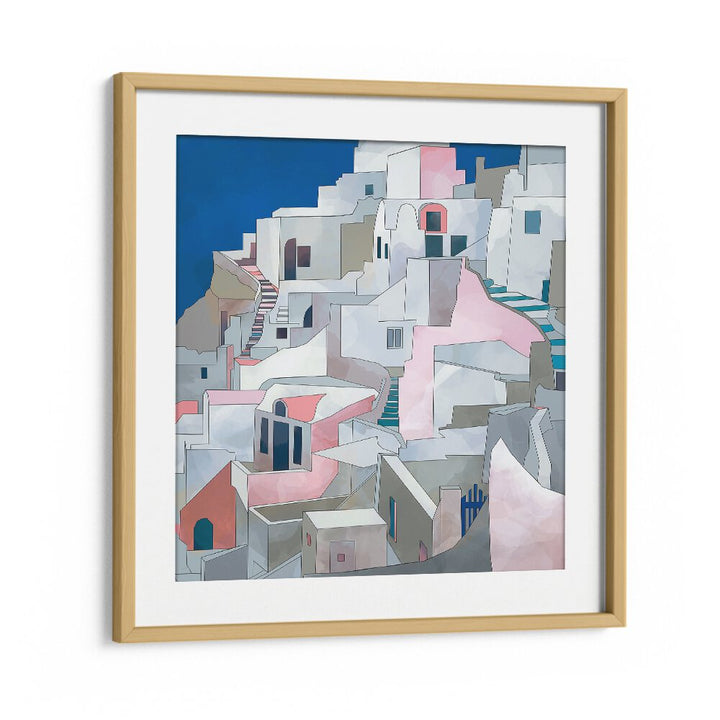 Santorini By Ana Rut Bre Landscape Art Prints in Oak Wood Frame With Mount