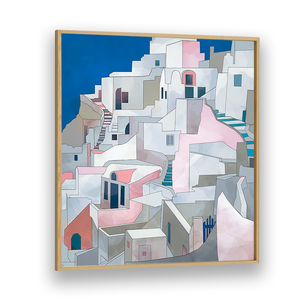 Santorini By Ana Rut BreLandscape Art Prints in Oak Wood Plain Frame