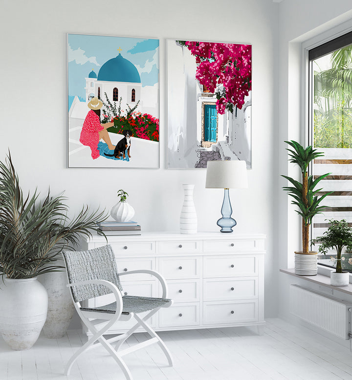 SANTORINI STROLL , SET OF 2 PAINTINGS