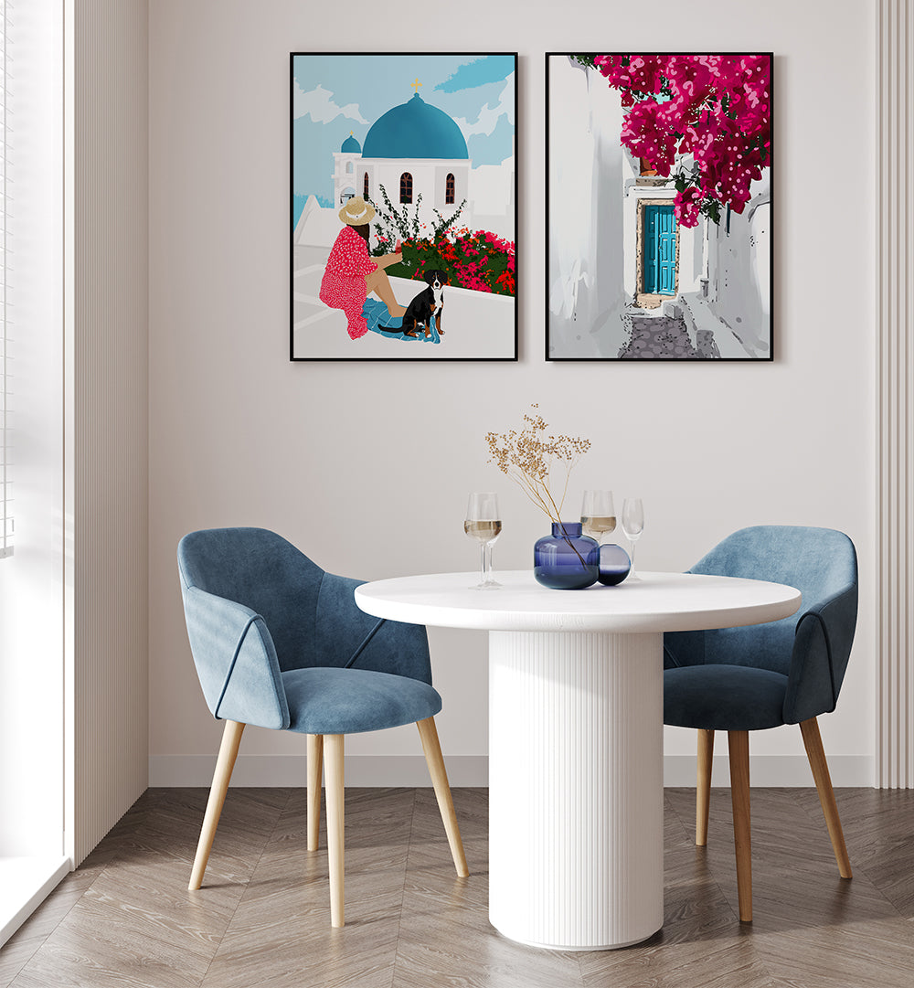 SANTORINI STROLL , SET OF 2 PAINTINGS