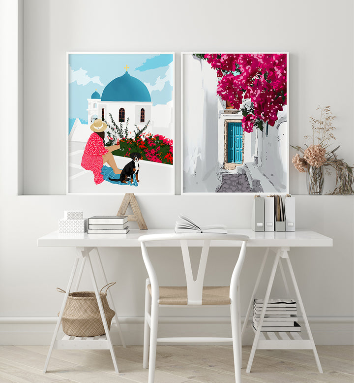 SANTORINI STROLL , SET OF 2 PAINTINGS