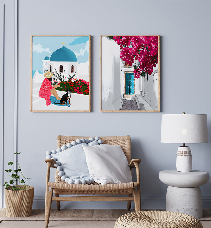 SANTORINI STROLL , SET OF 2 PAINTINGS