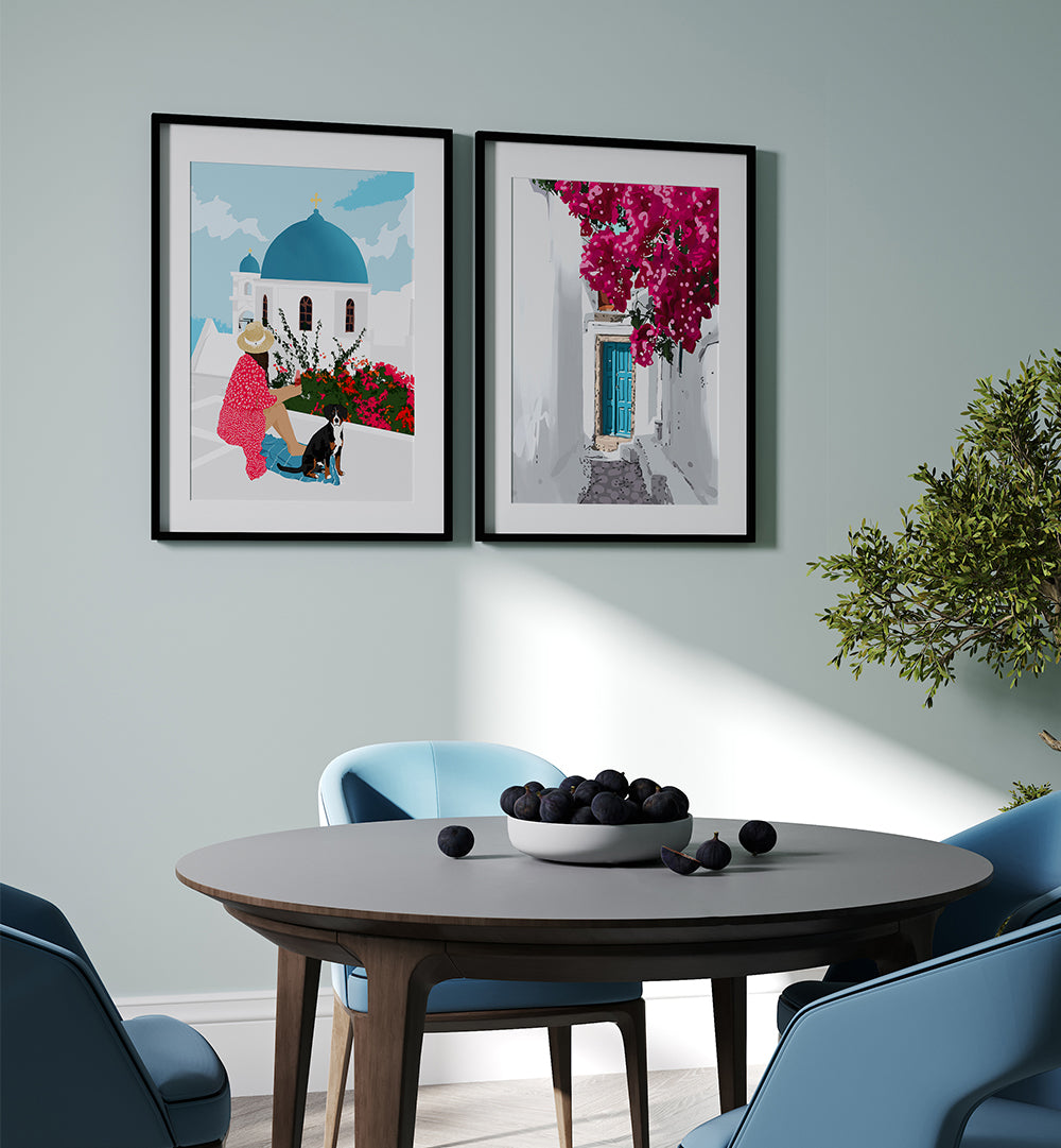 SANTORINI STROLL , SET OF 2 PAINTINGS