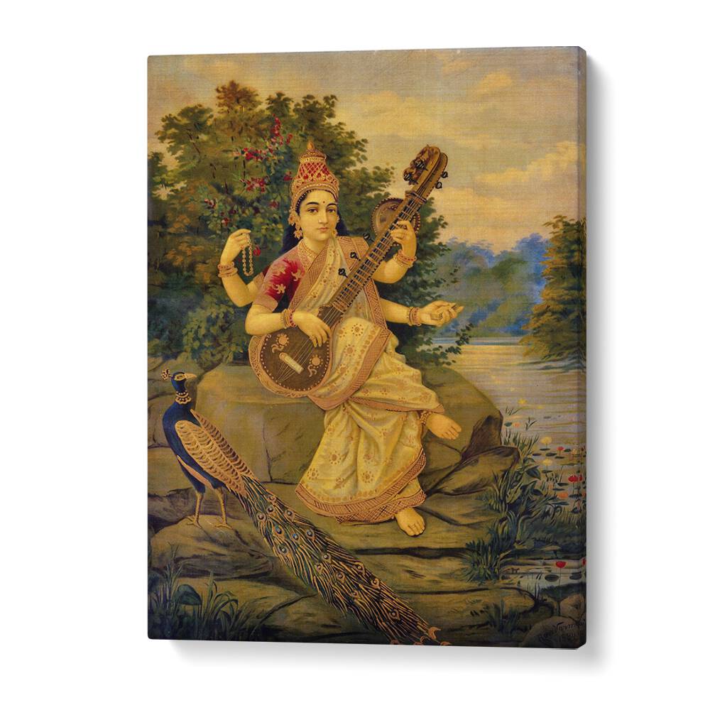 Saraswati Devi By Raja Ravi Varma Indian Paintings in Gallery Wrap