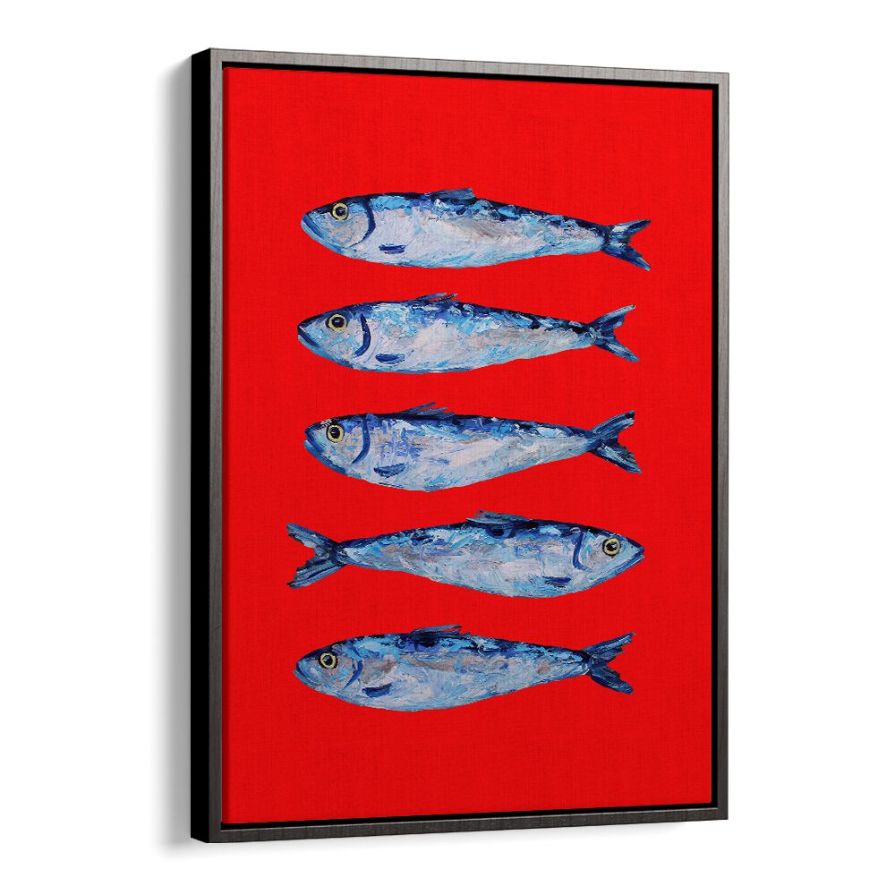 Sardines Berry Red by Alice Straker Kitchen Posters Kitchen Art Prints in Black Floater Frame