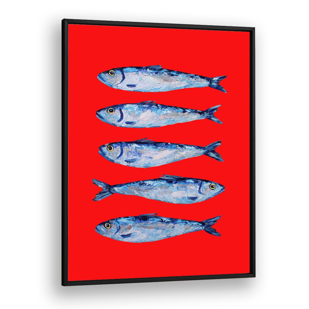 Sardines Berry Red by Alice Straker Kitchen Posters Kitchen Art Prints in Black Plain Frame