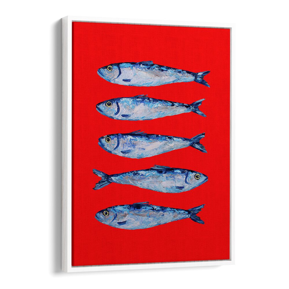 Sardines Berry Red by Alice Straker Kitchen Posters Kitchen Art Prints in White Floater Frame