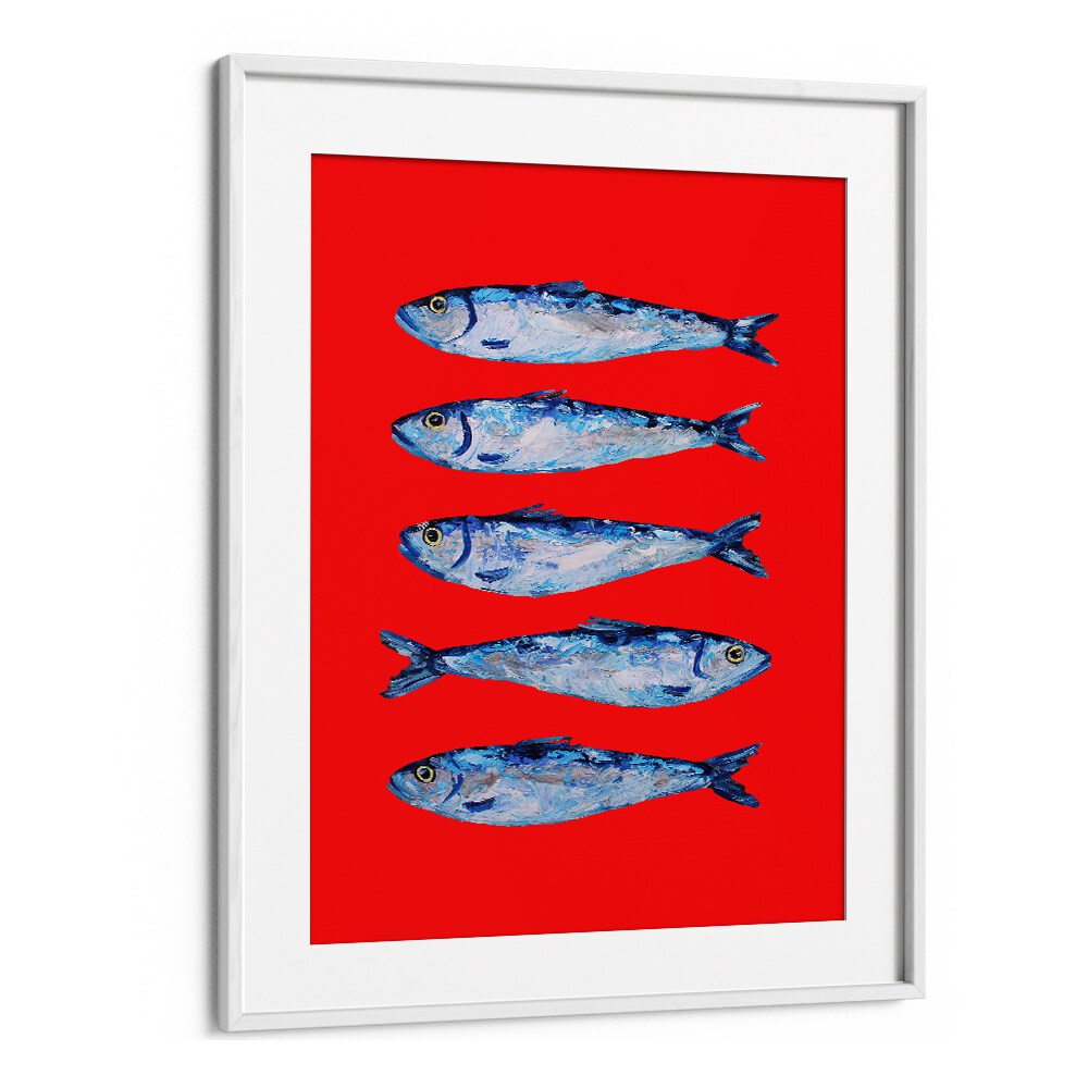 Sardines Berry Red by Alice Straker Kitchen Posters Kitchen Art Prints in White Frame With Mount