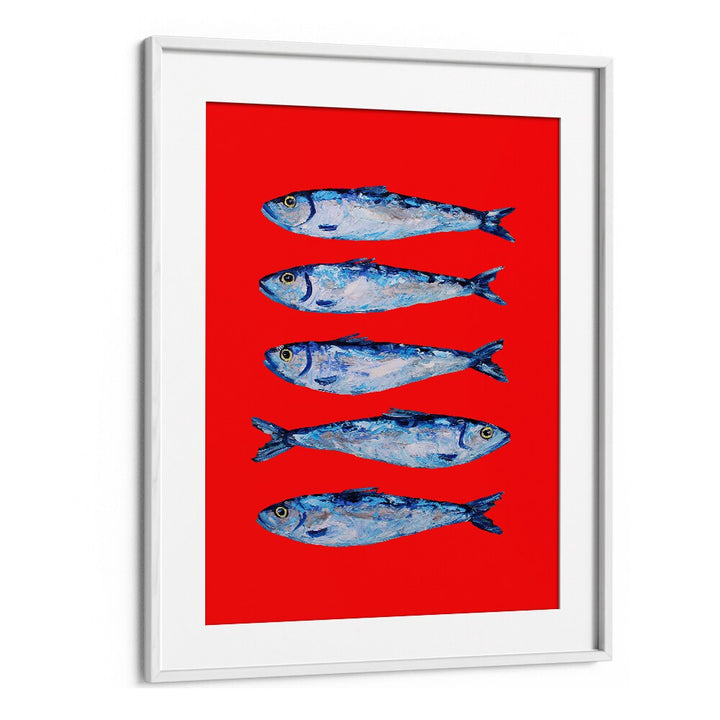 Sardines Berry Red by Alice Straker Kitchen Posters Kitchen Art Prints in White Frame With Mount