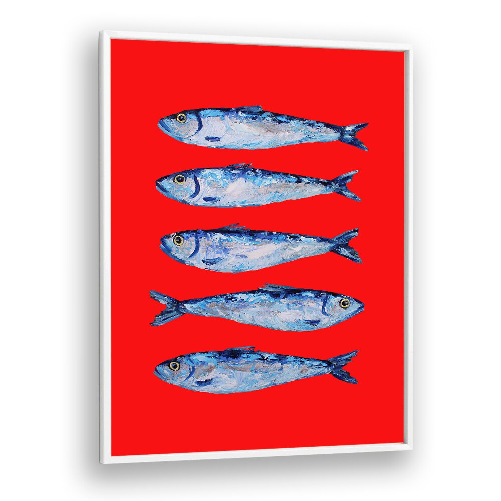 Sardines Berry Red by Alice Straker Kitchen Posters Kitchen Art Prints in White Plain Frame