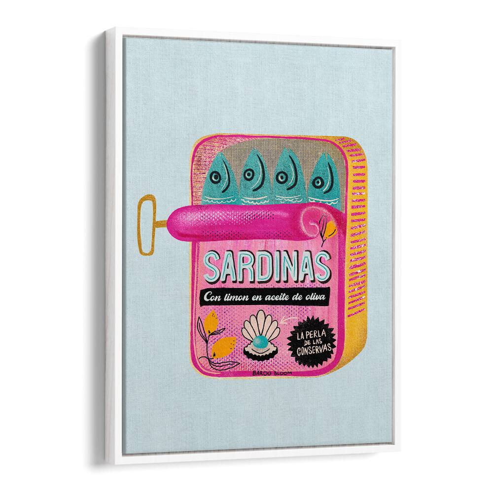 Sardines Tin Can I Kitchen Posters Kitchen Art Prints in White Floater Frame