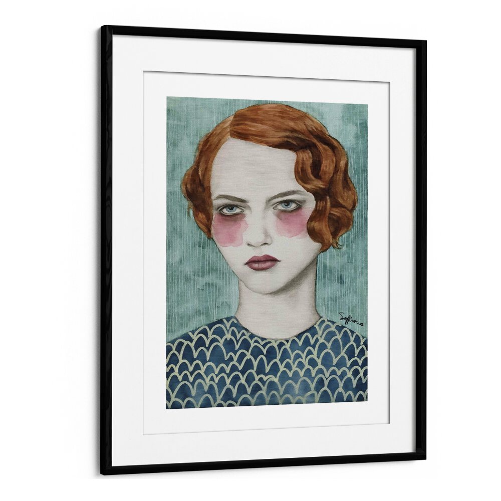 Sasha  Women Illustrations paintings in Black Frame With Mount