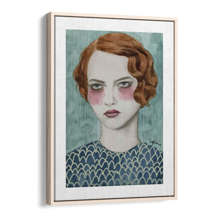 Sasha  Women Illustrations paintings in Oak Wood Floater Frame