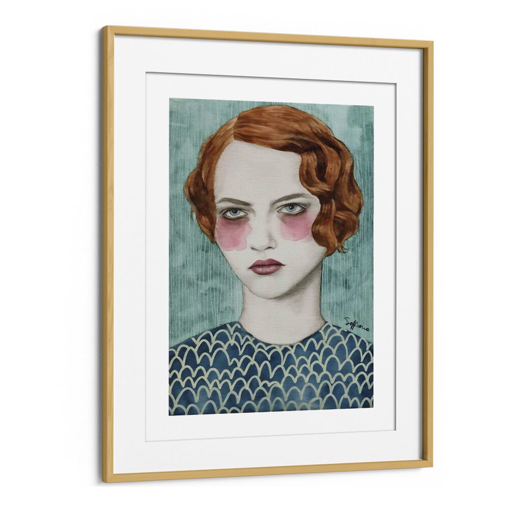 Sasha  Women Illustrations paintings in Oak Wood Frame With Mount