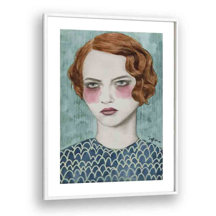 Sasha  Women Illustrations paintings in White Plain Frame