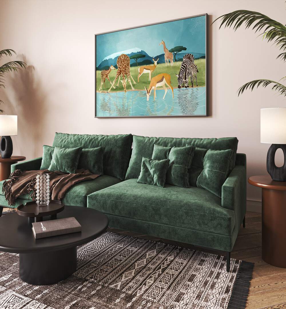 Explore nature's beauty with SAVANNAH, ANIMAL PAINTINGS by Goed Blauw, featuring elegant wildlife in vibrant landscapes.