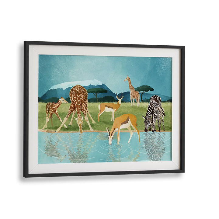 Savannah By Goed Blauw Wildlife Art Prints in Black Frame With Mount