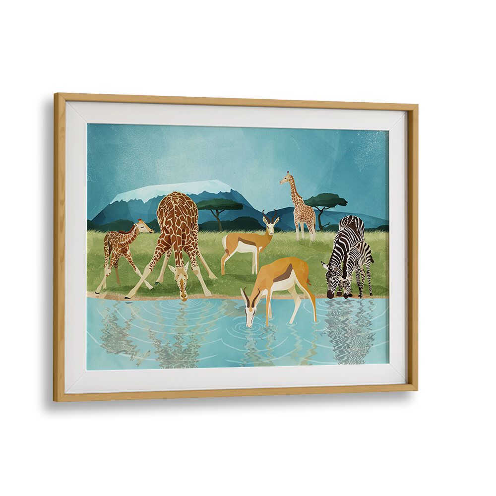 Savannah By Goed Blauw Wildlife Art Prints in Oak Wood Frame With Mount