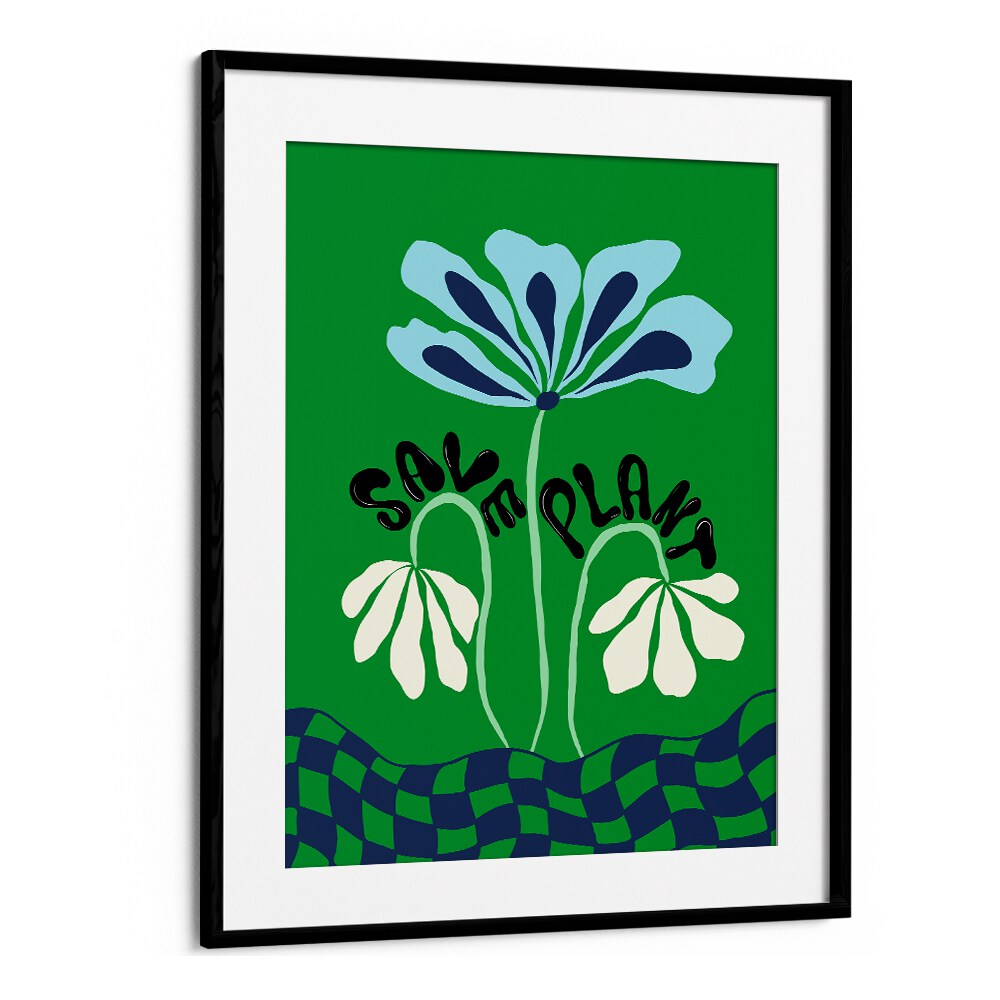 Save Plants by Miho Art Studio Botanical Art Prints Floral Paintings in Black Frame With Mount