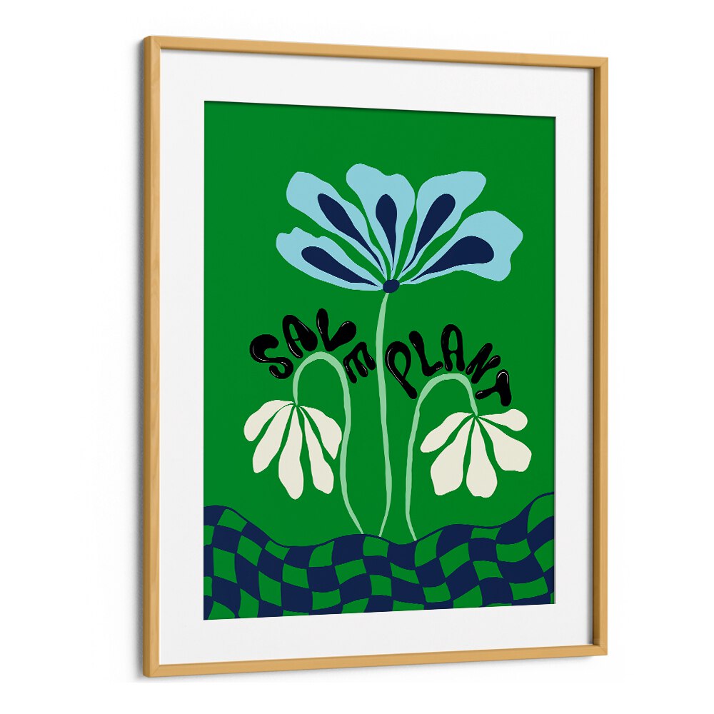 Save Plants by Miho Art Studio Botanical Art Prints Floral Paintings in Oak Wood Frame With Mount