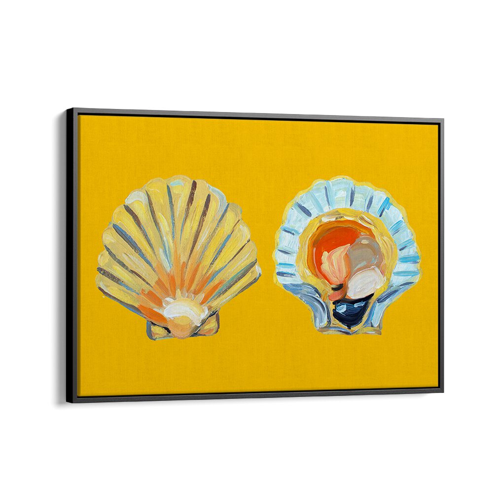 Scallops on Yellow by Alice Straker Cafe Art Prints Cafe Posters in Black Floater Frame