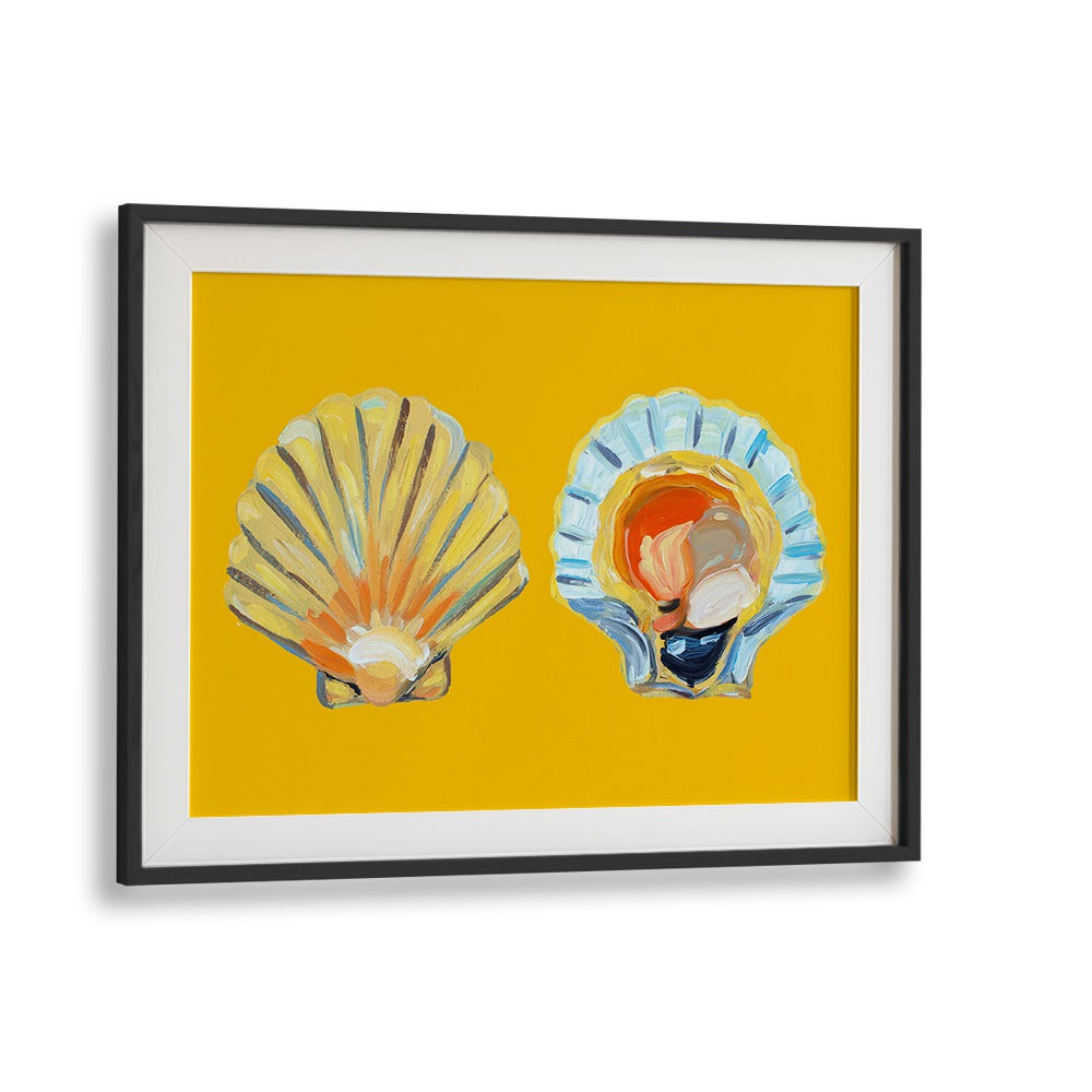 Scallops on Yellow by Alice Straker Cafe Art Prints Cafe Posters in Black Frame With Mount