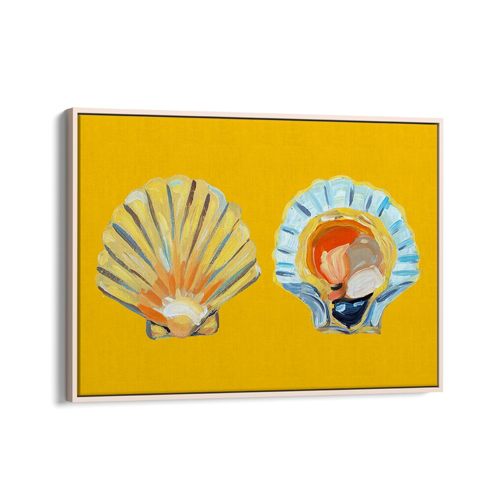 Scallops on Yellow by Alice Straker Cafe Art Prints Cafe Posters in Oak Wood Floater Frame