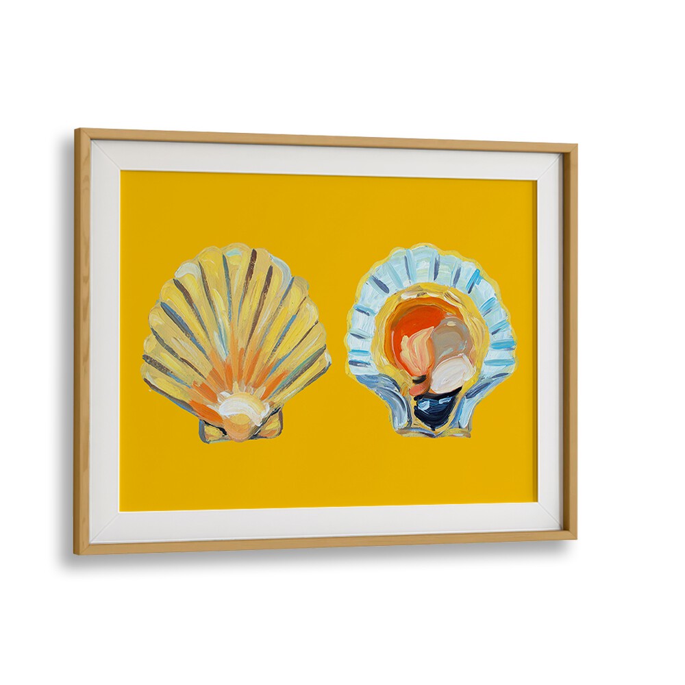 Scallops on Yellow by Alice Straker Cafe Art Prints Cafe Posters in Oak Wood Frame With Mount