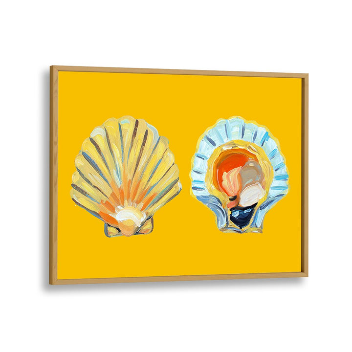 Scallops on Yellow by Alice Straker Cafe Art Prints Cafe Posters in Oak Wood Plain Frame