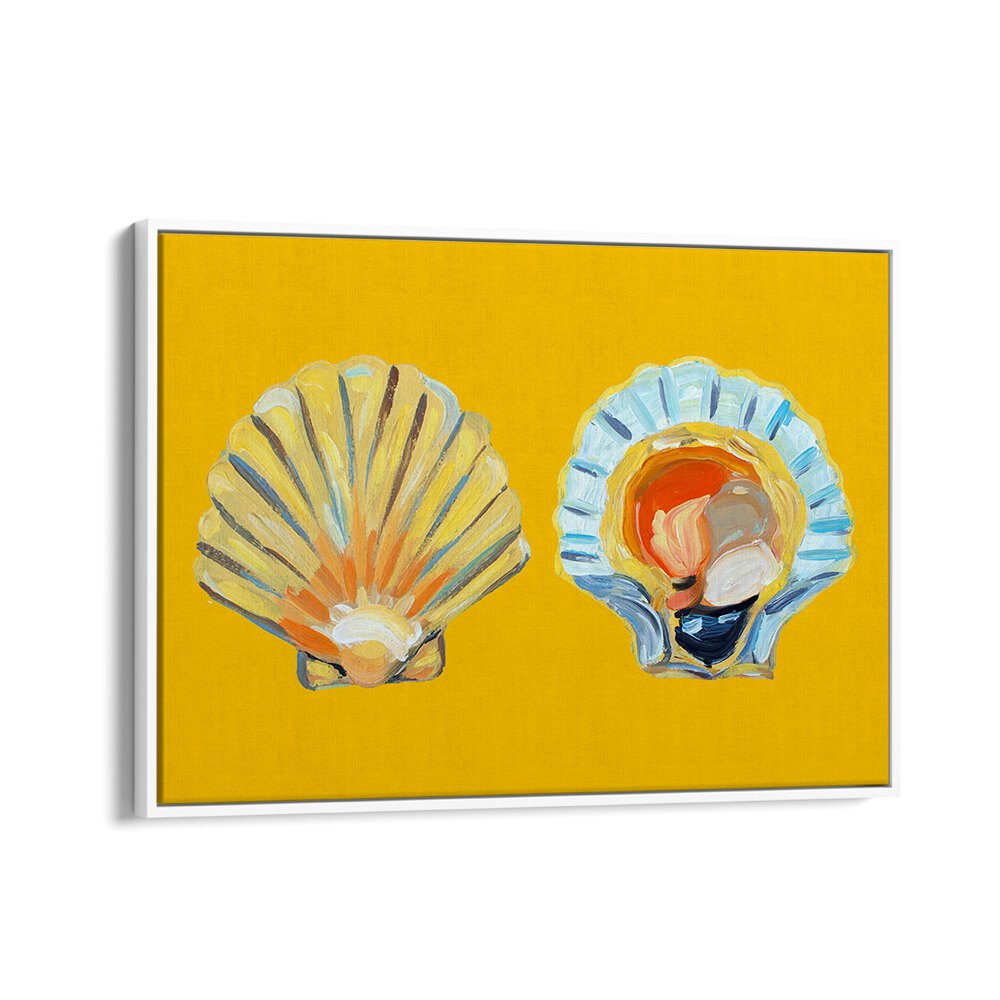 Scallops on Yellow by Alice Straker Cafe Art Prints Cafe Posters in White Floater Frame