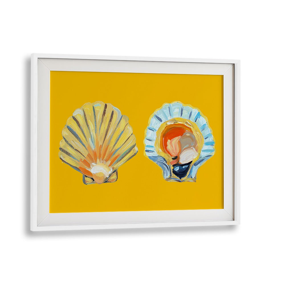 Scallops on Yellow by Alice Straker Cafe Art Prints Cafe Posters in White Frame With Mount