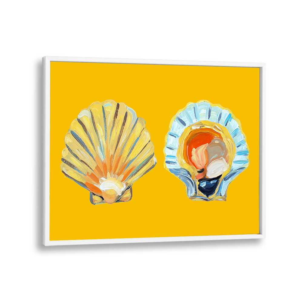 Scallops on Yellow by Alice Straker Cafe Art Prints Cafe Posters in White Plain Frame