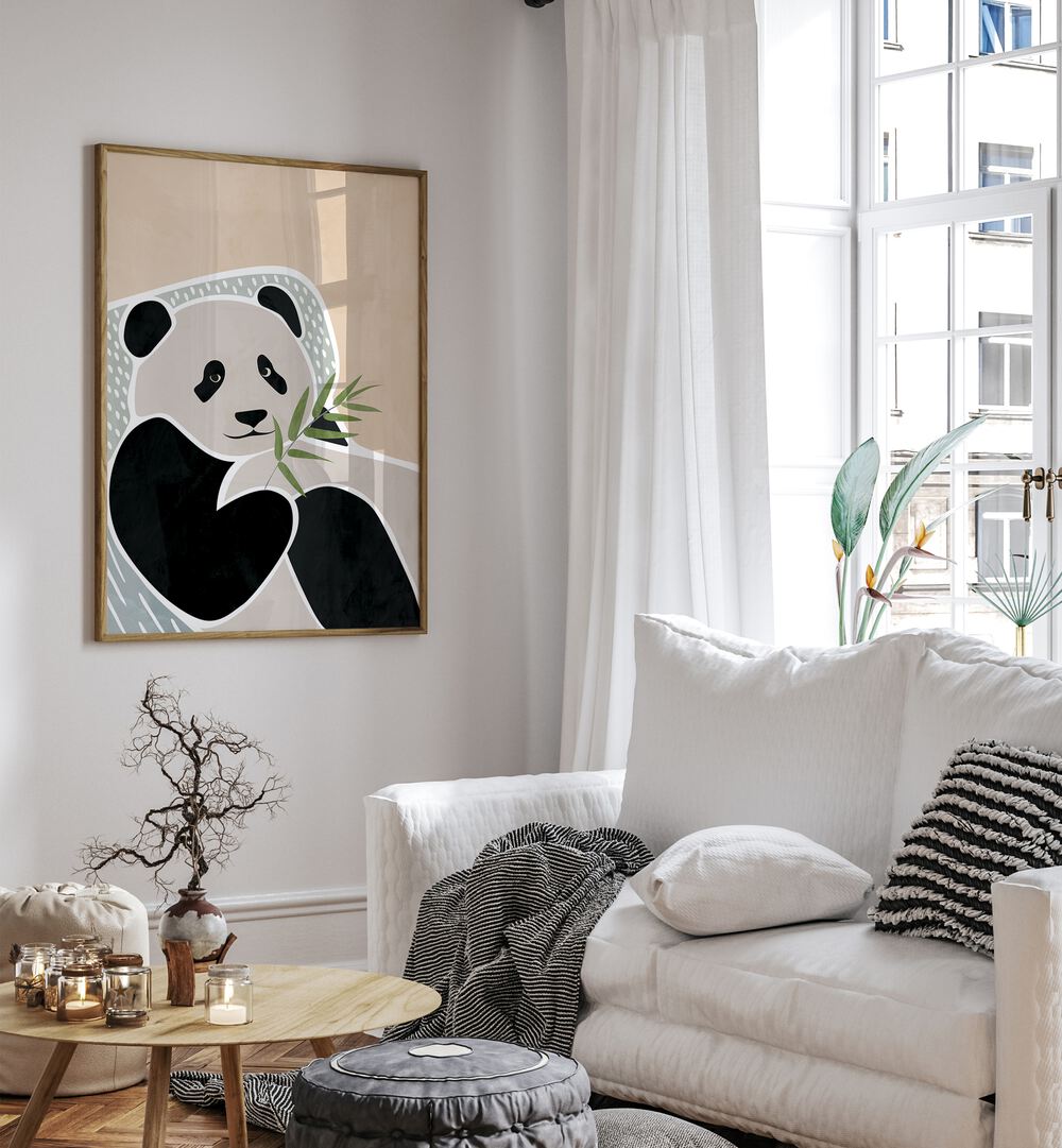 Scandi Panda By Sarah Manovski Wildlife Poster placed on wall 