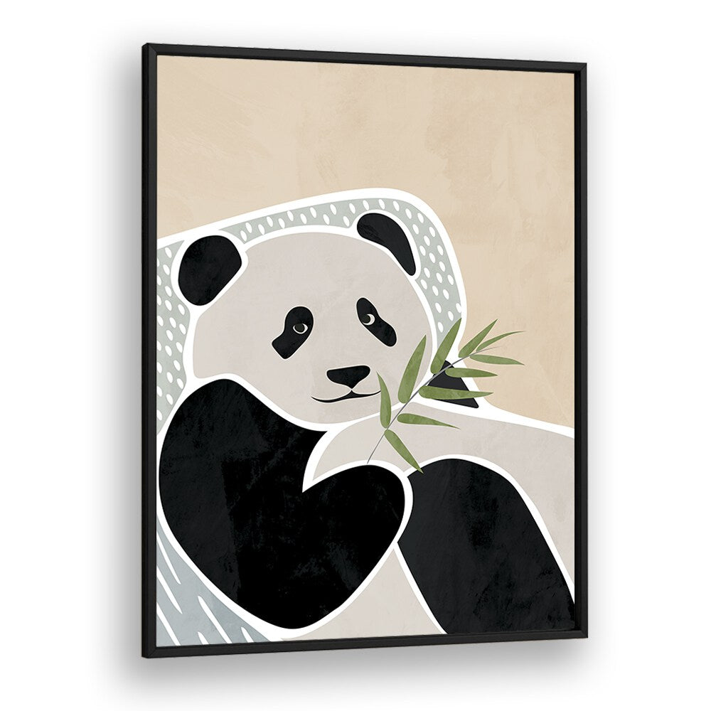 Scandi Panda By Sarah Manovski Wildlife Poster in Black Plain Frame